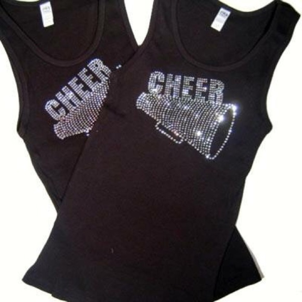 COPY - Black Tank Top with “CHEER” and Megaphone Crystals